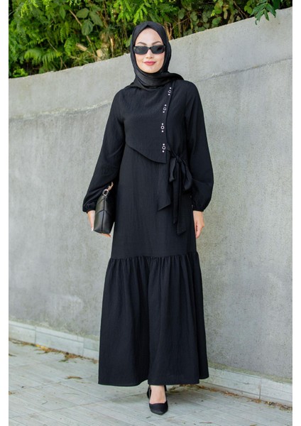 Lara Model Ipek Krep Elbise-Siyah