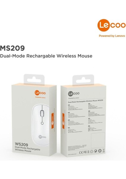 Lenovo WS209 Dual Mod Bluetooth ve Kablosuz Şarj Edilebilir Optik Mouse Siyah