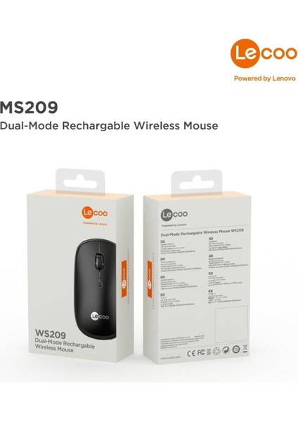 Lenovo WS209 Dual Mod Bluetooth ve Kablosuz Şarj Edilebilir Optik Mouse Siyah
