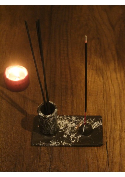 Hazneli Taş Tasarım Çubuk Tütsülük Siyah