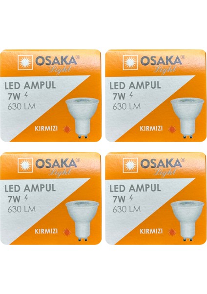(4 Adet) Osaka 7W Kırmızı Işık GU10 Duylu Led Çanak Ampul