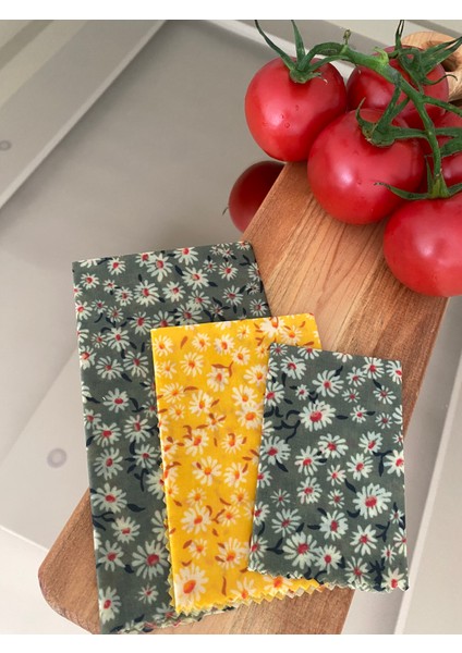 Papatya Desen Tekrar Kullanılabilen Doğal Balmumu(Balmumlu) Gıda Saklama Kumaş Bez 3’lü fırsatları