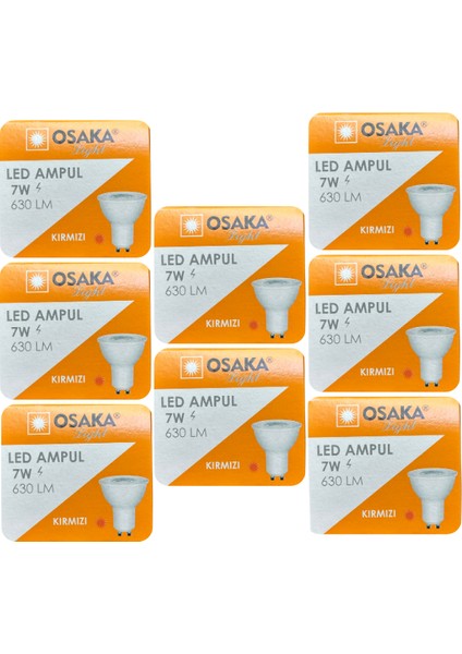 (8 Adet) Osaka 7W Kırmızı Işık GU10 Duylu Led Çanak Ampul