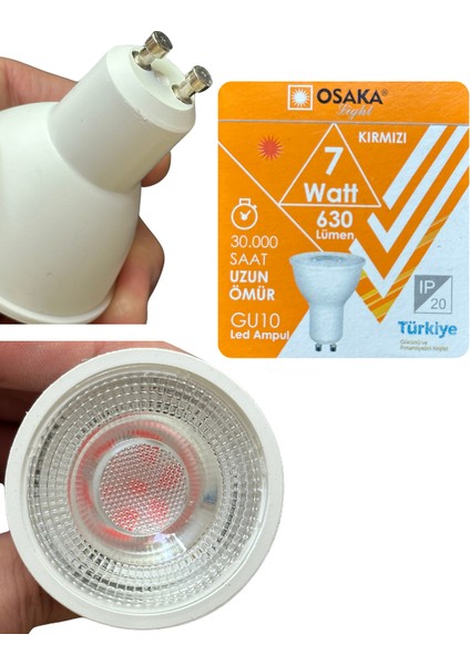 (6 Adet) Osaka 7W Kırmızı Işık GU10 Duylu Led Çanak Ampul indirimleri