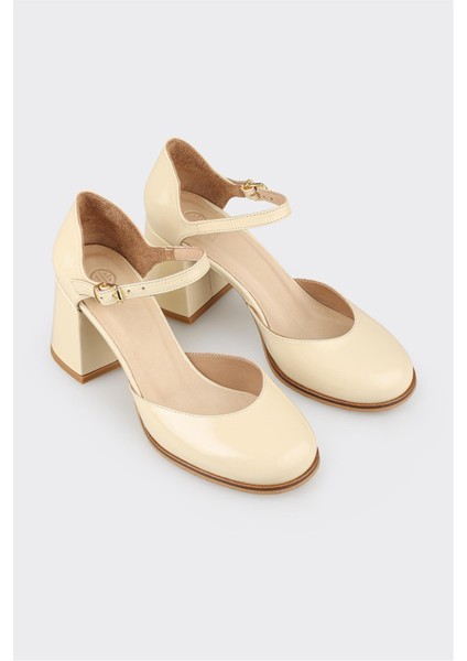 Ekru Deri Kadın Topuklu Ayakkabı fiyatları