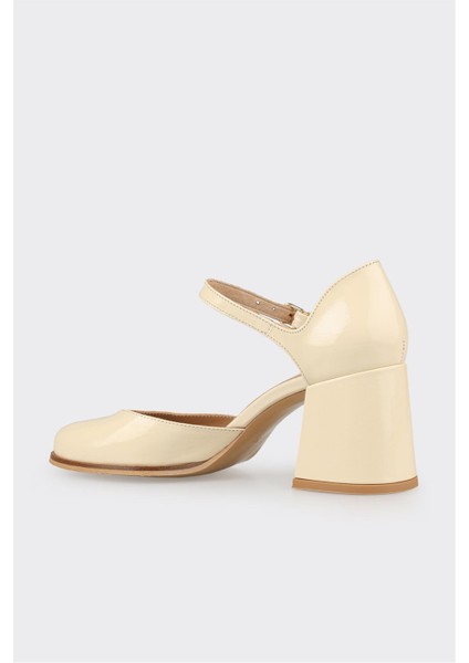 Ekru Deri Kadın Topuklu Ayakkabı modelleri