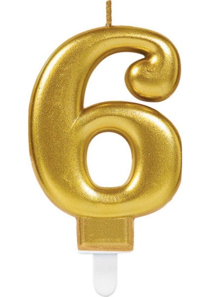 Gold Renkli Rakamlı Doğum Günü Pastası Yaş Mumu – 6 Yaş