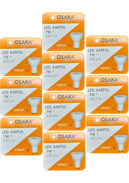 (10 Adet) Osaka 7W Kırmızı Işık GU10 Duylu Led Çanak Ampul