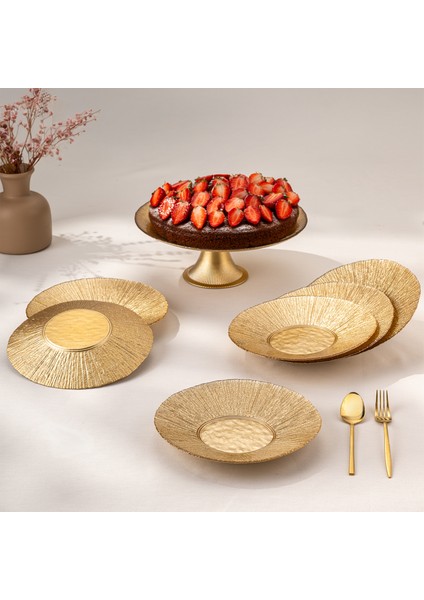 Golden 7 Parça Cam Pasta / Tatlı Seti