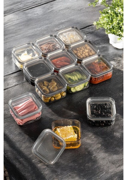 6 Adet 250ml Beyaz Kristal Temiz Saklama Kabı, Silikon Conta, Vakumlu, Parça Sayısı 6-10
