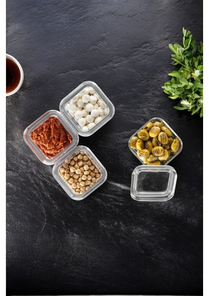 6 Adet 250ml Beyaz Kristal Temiz Saklama Kabı, Silikon Conta, Vakumlu, Parça Sayısı 6-10