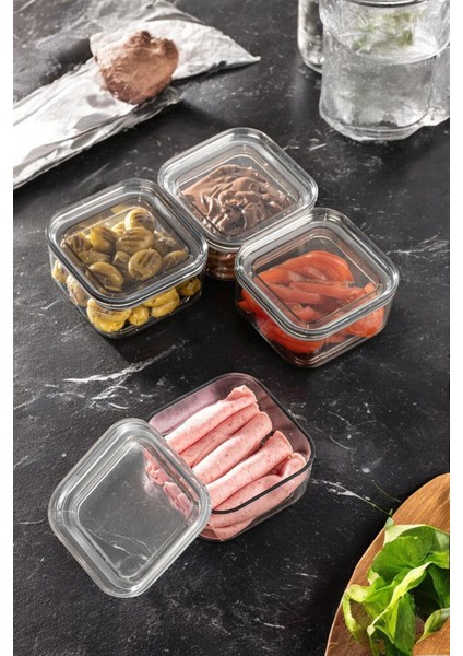 6 Adet 250ml Beyaz Kristal Temiz Saklama Kabı, Silikon Conta, Vakumlu, Parça Sayısı 6-10