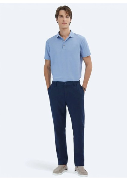 Lacivert Dokuma Casual Pamuk Karışımlı Pantolon