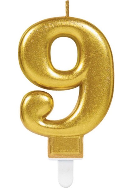 Gold Renkli Rakamlı Doğum Günü Pastası Yaş Mumu – 9 Yaş