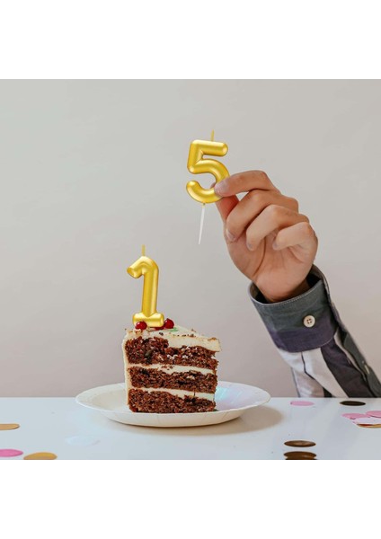 Gold Renkli Rakamlı Doğum Günü Pastası Yaş Mumu – 9 Yaş