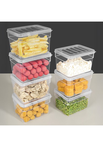 7'li Derin Mikrodalga Uyumlu Erzak Gıda Saklama Kabı - Şeffaf Kapak Düzenleyici Organizer Set 1100ML