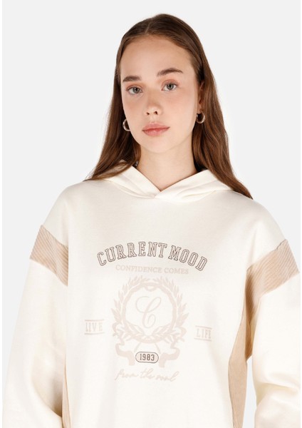 Regular Fit Kapüşonlu Kadın Ekru Sweatshirt