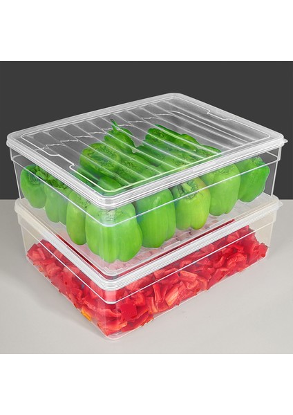 2'li Derin Mikrodalga Uyumlu Erzak Gıda Saklama Kabı - Şeffaf Kapak Düzenleyici Organizer Set 5300ML