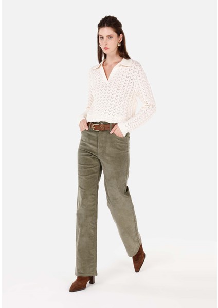 Regular Fit Yüksel Bel Geniş Paça Kadın Yeşil Pantolon modelleri