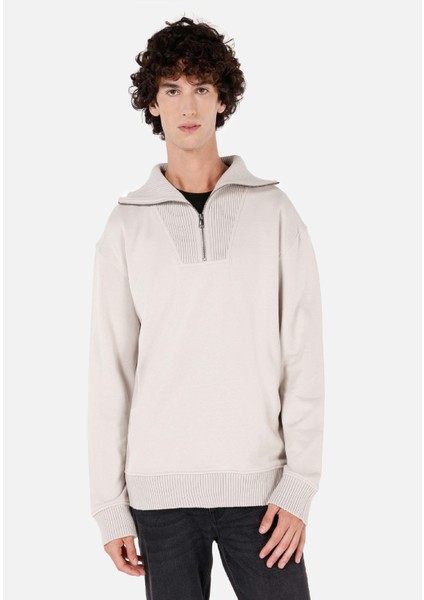 Comfort Fit Erkek Taş Sweatshirt