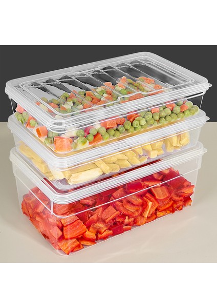 3'lü Derin ve Sığ Erzak Saklama Kabı Seti - Şeffaf Kapaklı Mikrodalga Uyumlu Düzenleyici Organizer M