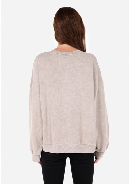 Comfort Fit Yuvarlak Yaka Kadın Bej Sweatshirt fiyatları