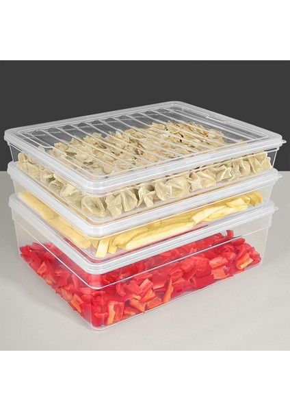 3'lü Derin ve Sığ Erzak Saklama Kabı Seti - Şeffaf Kapak Mikrodalga Uyumlu Düzenleyici Organizer Xl