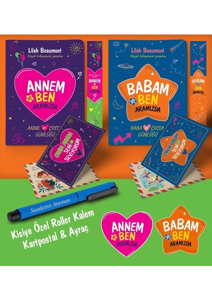 Annem - Babam ve Ben Aramızda Ayraç Kartpostal Kişiye Özel Kalem - Mavi