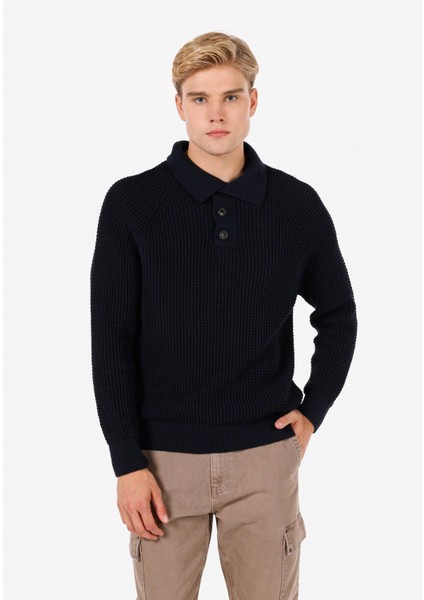 Regular Fit Polo Yaka Erkek Lacivert Kazak