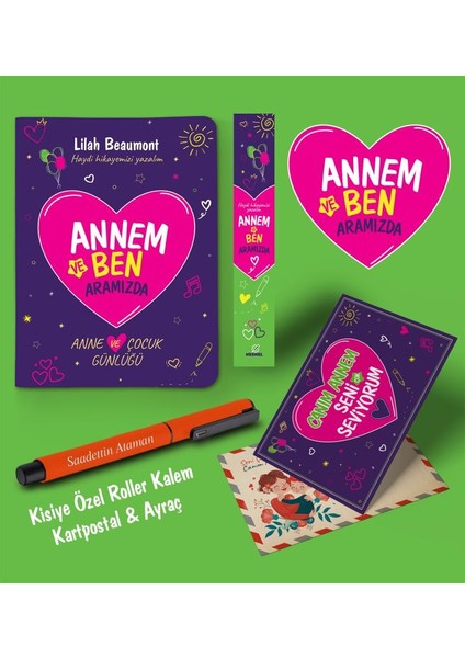 Annem ve Ben Aramızda Ayraç Kartpostal Kişiye Özel Kalem - Turuncu