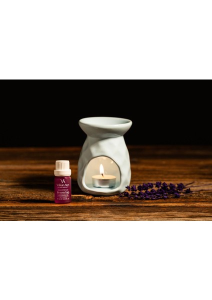 Seramik Buhurdanlık Seti Açık Mavi Renk + Lavandula Angustifolia Saf Lavanta Yağı 10 ml + Mum modelleri