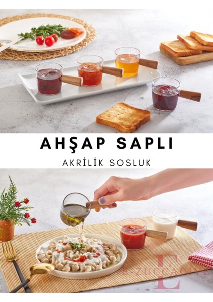 6'lı Ahşap Saplı Beyaz Sosluk Seti, Reçellik ve Sunum Parçaları