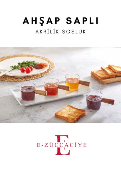 6'lı Ahşap Saplı Beyaz Sosluk Seti, Reçellik ve Sunum Parçaları