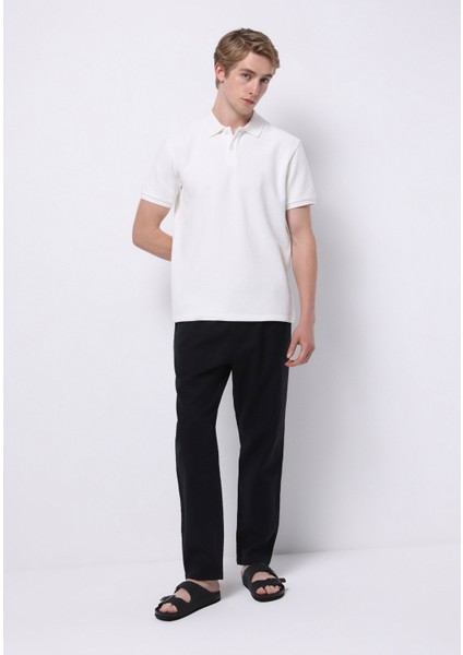 Regular Fit Polo Yaka Jakarlı Erkek Beyaz Kısa Kol Tişört modelleri