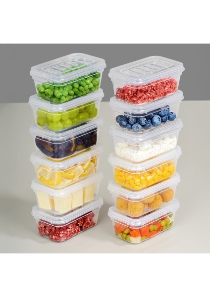 Meleni Home 12'li Şeffaf Kapaklı Mikrodalga Uyumlu Saklama Kabı - Organizer Düzenleyici Gıda Erzak Kabı 12X240ML