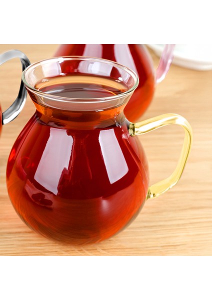 6'lı Renkli Kulplu Borosilikat Cam Çay Bardağı Seti - Kulplu Tombul Cam Bardak 200 ml fırsatları