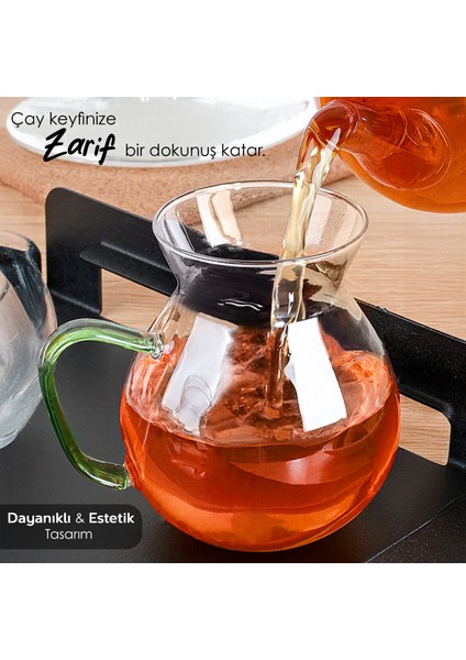 6'lı Renkli Kulplu Borosilikat Cam Çay Bardağı Seti - Kulplu Tombul Cam Bardak 200 ml indirimleri