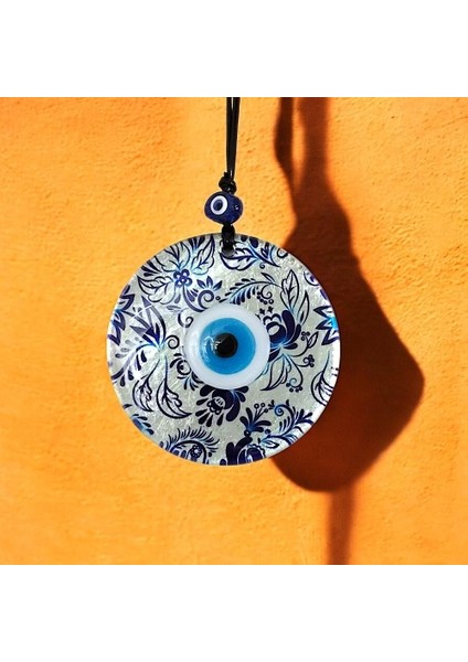 Nazar Boncuklu Yaprak Desenli Gümüş Rengi Füzyon Cam El Yapımı 12 cm Duvar Süsü Nazarlık Hediyelik Eşya fırsatları