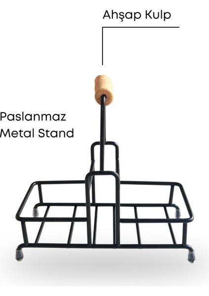 Paslanmaz Metal 2 Bölmeli Çok Amaçlı Ahşap Kulplu Stand- Sıvı Sabunluk- Yağdanlık Standı modelleri