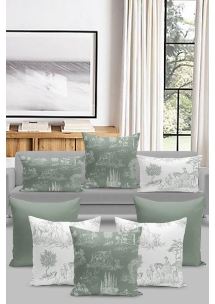 8 Li Kırlent Kılıf Seti Toile De Jouy Style