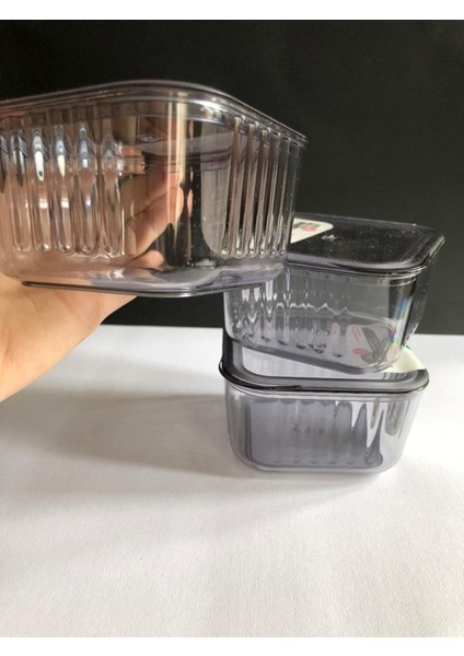 3'lü Kahvaltılık Saklama Kabı Seti, Kapaklı, 9x9x5 cm, Gri, Çok Amaçlı, Dayanıklı