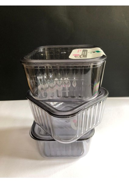 3'lü Kahvaltılık Saklama Kabı Seti, Kapaklı, 9x9x5 cm, Gri, Çok Amaçlı, Dayanıklı