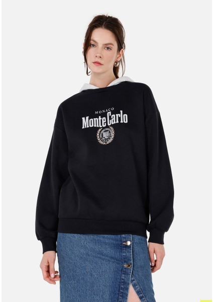 Regular Fit Kapüşonlu Kadın Lacivert Sweatshirt
