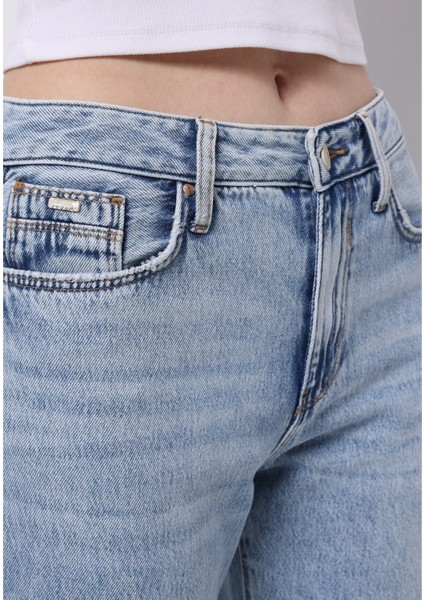 Straight Fit Orta Bel Düz Paça Kadın Indigo Jean Pantolon indirimleri