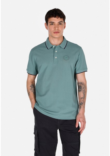 Regular Fit Polo Yaka Düz Erkek Yeşil Kısa Kol Tişört