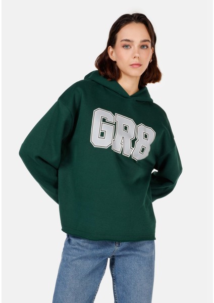 Comfort Fit Kapüşonlu Kadın Yeşil Sweatshirt