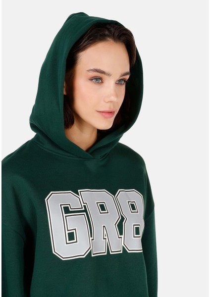 Comfort Fit Kapüşonlu Kadın Yeşil Sweatshirt fırsatları