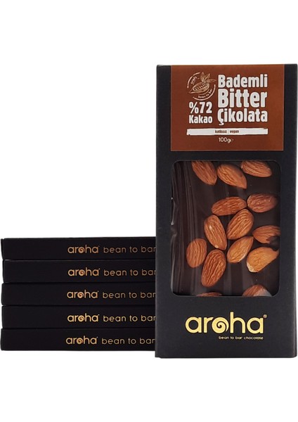 Altılı Avantaj Paket. %72 Kakao Bademli Bitter Çikolata 100 g x 6 Adet