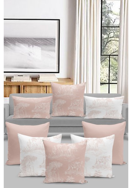 8 Li Kırlent Kılıf Seti Toile De Jouy Style