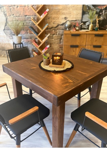 Pina Masif Ağaç Tel Sandalyeli Masa Takımı 85x85x+2sandalye